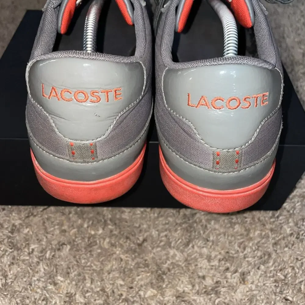 Lacoste Sneaker Men's Sz 13 Green Canvas And Leather Orange Sole